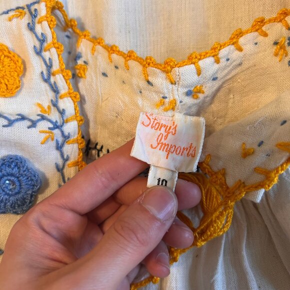 1960s Hippie Hand embroidered crochet edge polycotton Prairie scandinavian maxi - Picture 12 of 14